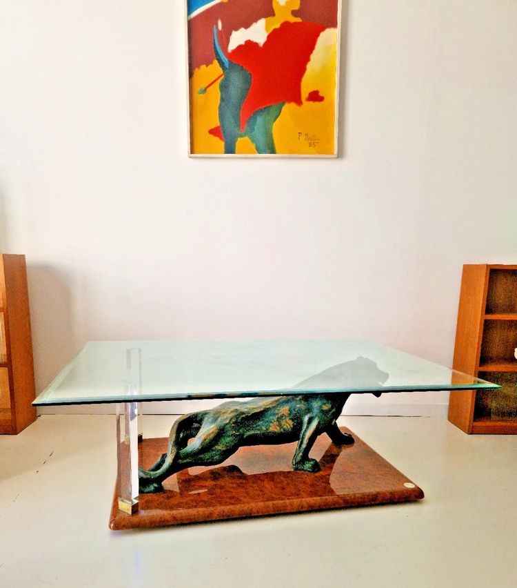 Claude DALLE pour MAISON ROMÉO Paris Table basse Panthère 1970 Design Français 