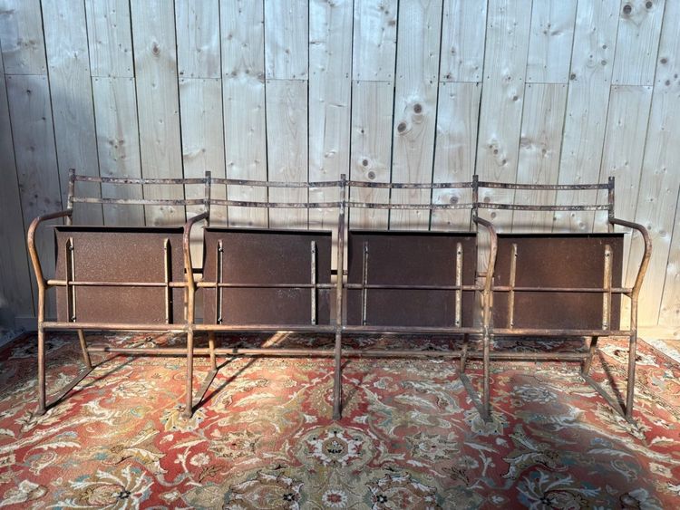 4-seater theater bench – Industrial style – Iron and sheet metal – Early 20th century