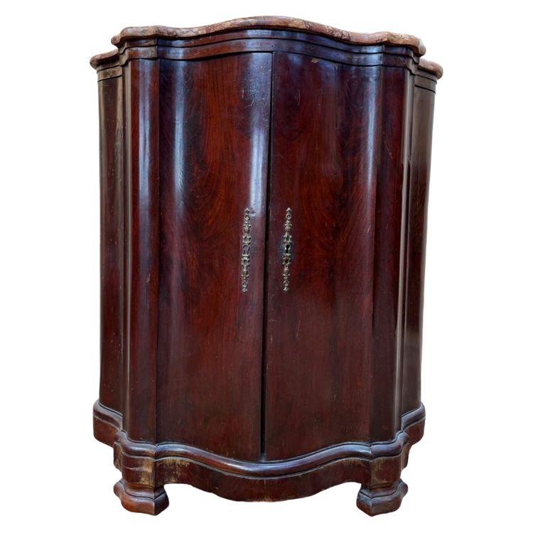 Buffet galbé d'encoignure Napoléon III – Acajou flammé et marbre d'origine