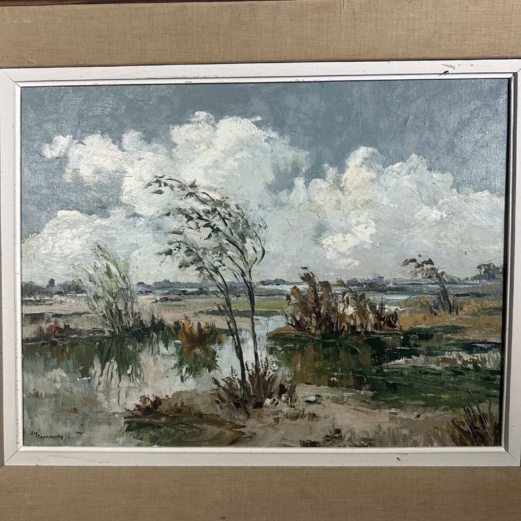 Huile sur toile XXe paysage de Camargue par Ely Laumonier