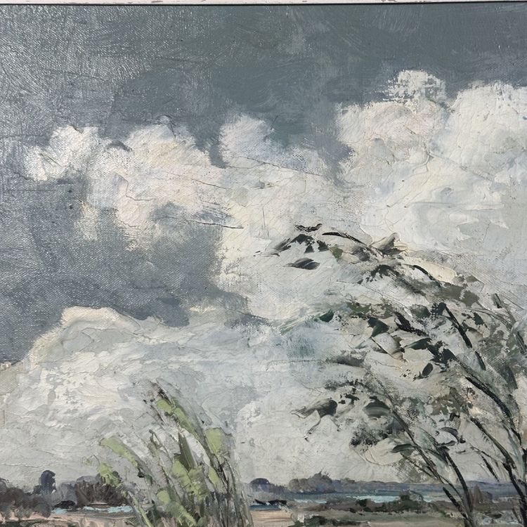 Huile sur toile XXe paysage de Camargue par Ely Laumonier