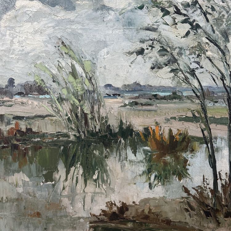 Huile sur toile XXe paysage de Camargue par Ely Laumonier