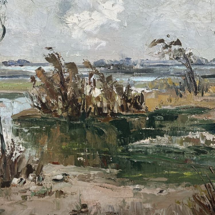 Huile sur toile XXe paysage de Camargue par Ely Laumonier