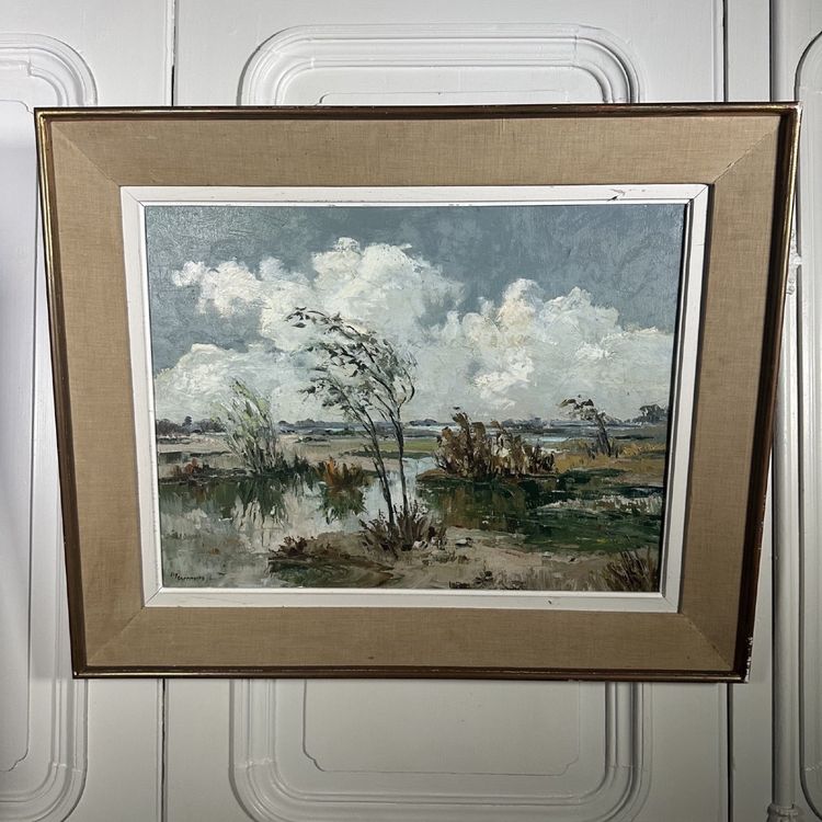 Huile sur toile XXe paysage de Camargue par Ely Laumonier