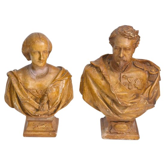 Marshal Niel And His Wife Busts In Plaster By Adolphe Crauk