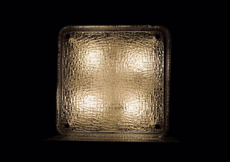 Square ceiling light in textured glass - 1970s