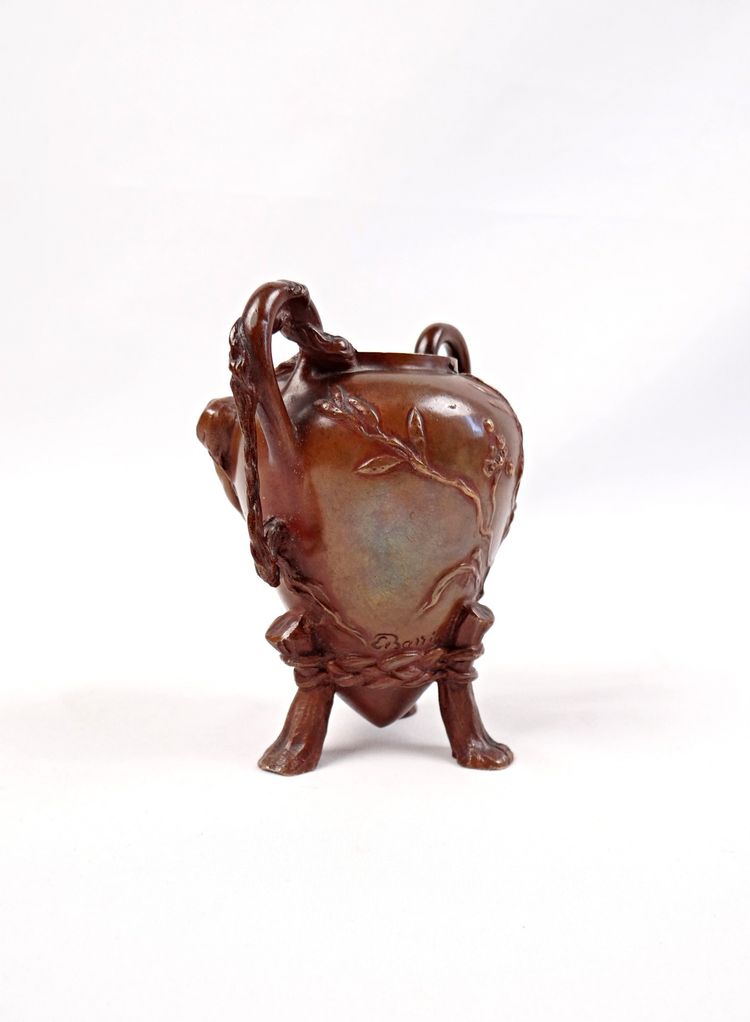 Vaso portacandele in bronzo firmato Barbedienne & Barrias Art Nouveau fine XIX secolo
