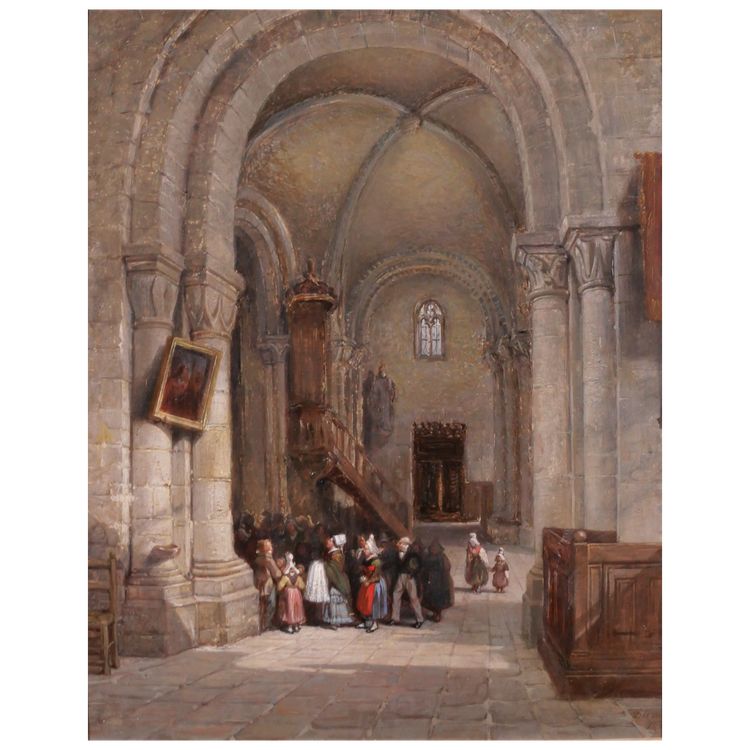 Edme Dumée 1792-1861 Rouen, Kircheninneres, Gemälde 1849 Romantik Normandie