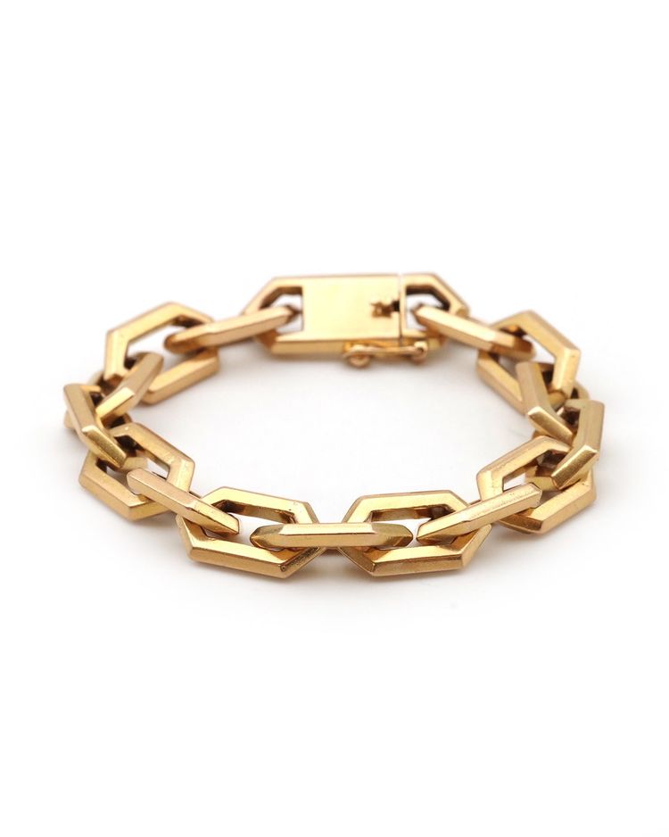 Bracciale a maglie smussate in oro massiccio 18k, bracciale a catena