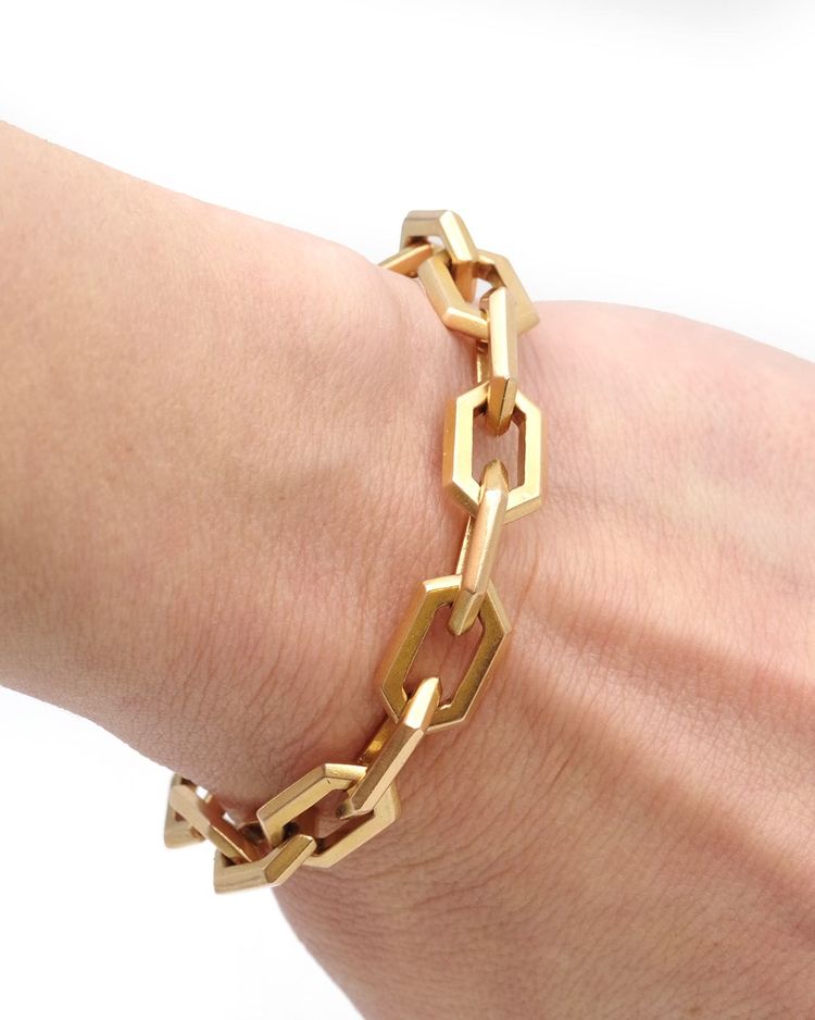 Bracciale a maglie smussate in oro massiccio 18k, bracciale a catena