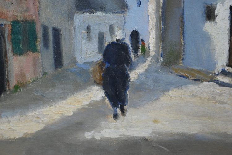 Tableau « Scène de Village », Huile sur Toile, signé H. Albert - 1re partie XXe