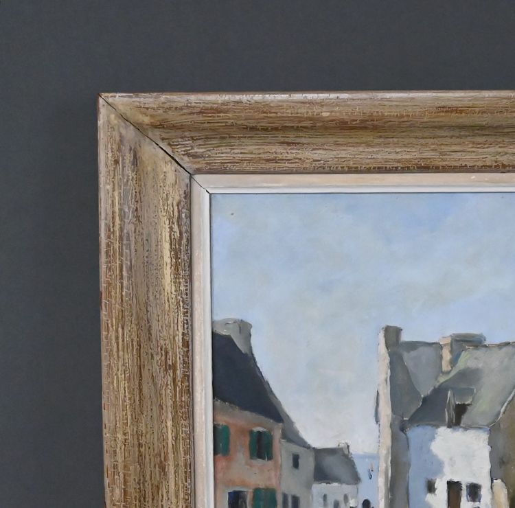 Tableau « Scène de Village », Huile sur Toile, signé H. Albert - 1re partie XXe