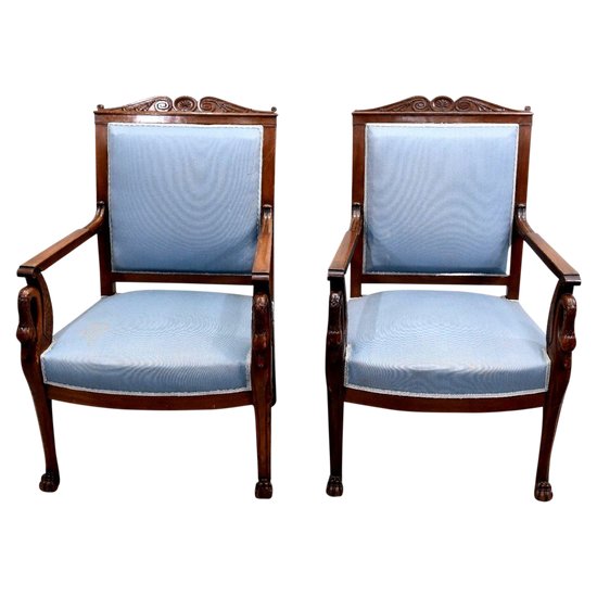 Pair Of Swan Neck Armchairs Mahogany 19th century