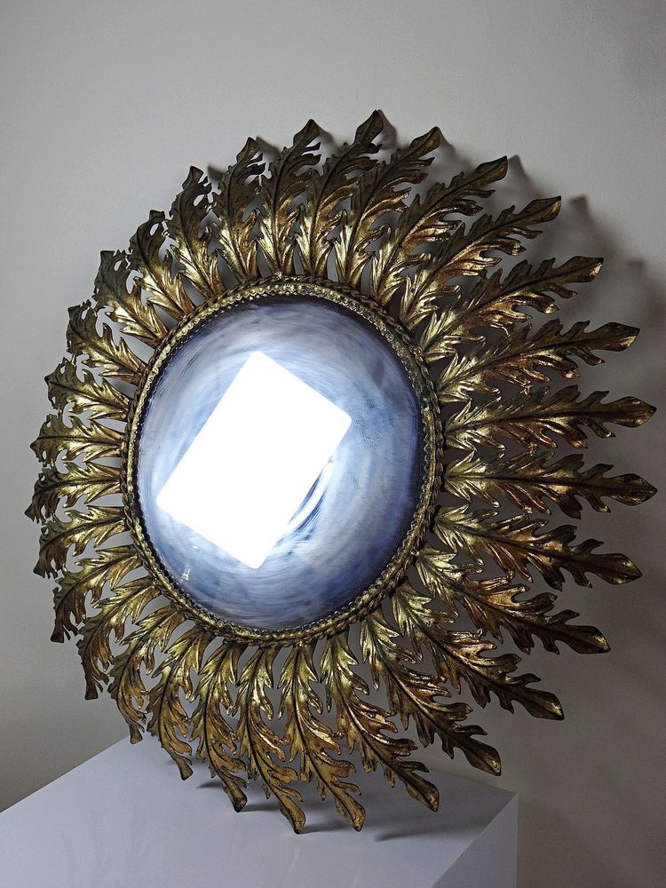 Large Italian gilded metal wall mirror, 60s-70s