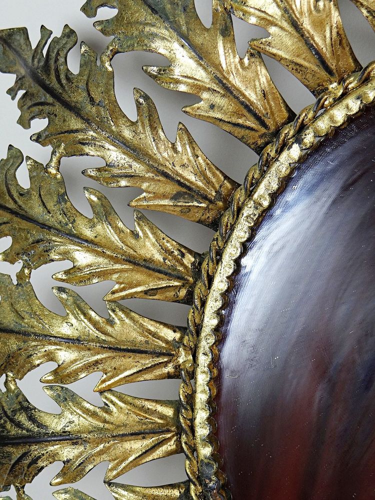 Large Italian gilded metal wall mirror, 60s-70s