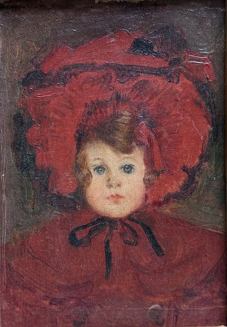 Ecole française impressionniste - Fillette au chapeau rouge, circa 1880