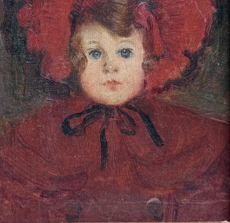 Ecole française impressionniste - Fillette au chapeau rouge, circa 1880