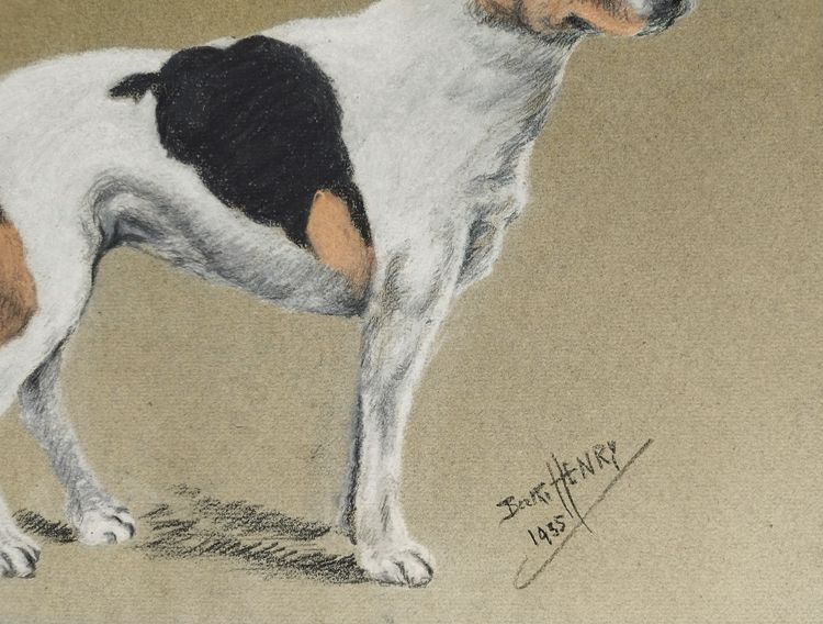 Jack Russel chien Pastel par Berthe Henry 20ème