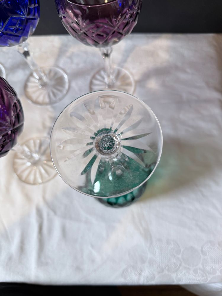 Set of 6 stemmed glasses - Cut and lined crystal - Various colors