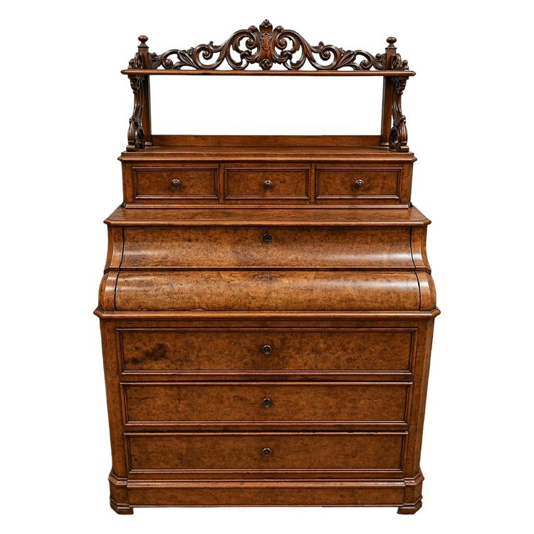 Commode Secrétaire en noyer avec étagère sculptée – époque Louis Philippe