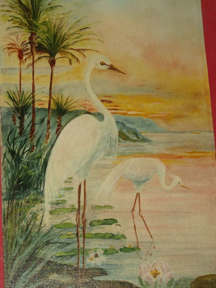 Paire de tableaux,  Aigrettes et Cygnes, époque, 20 ème,  art nouveau.