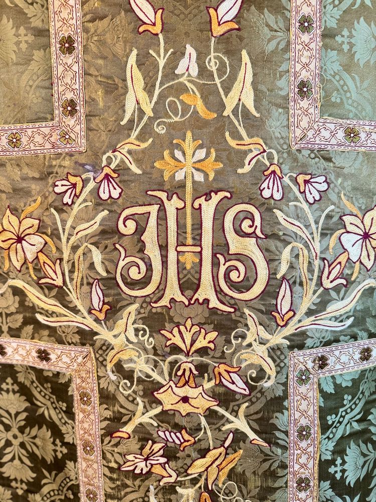 Chasuble stole and purse - green and gold - Late 19th century