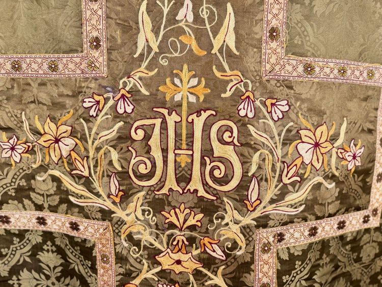 Chasuble stole and purse - green and gold - Late 19th century