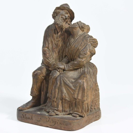 Terracotta Sculpture Representing Paul And Virginia XIXth century