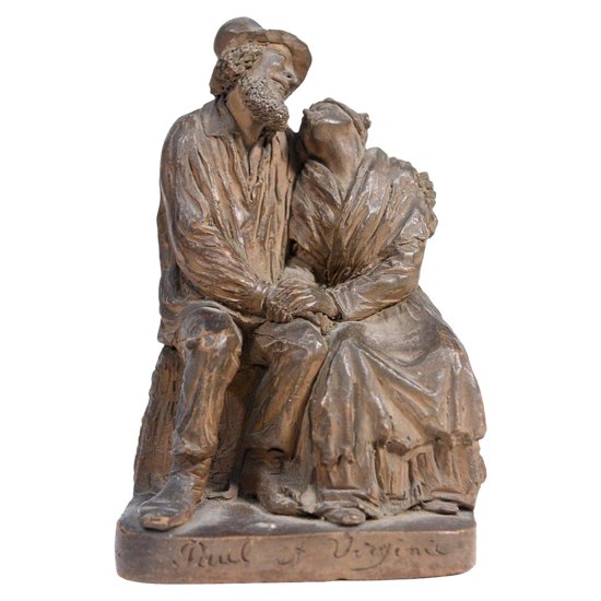 Terracotta Sculpture Representing Paul And Virginia XIXth century