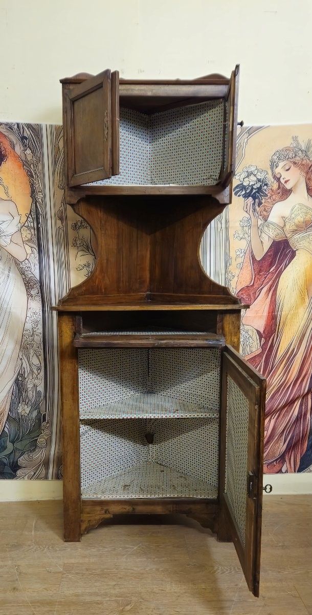 Buffet d’angle Louis Philippe en Noyer massif avec partie haute – meuble rustique - XIXeme