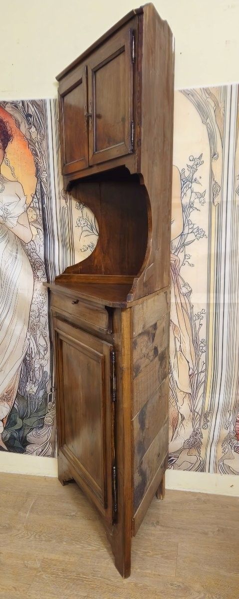 Buffet d’angle Louis Philippe en Noyer massif avec partie haute – meuble rustique - XIXeme