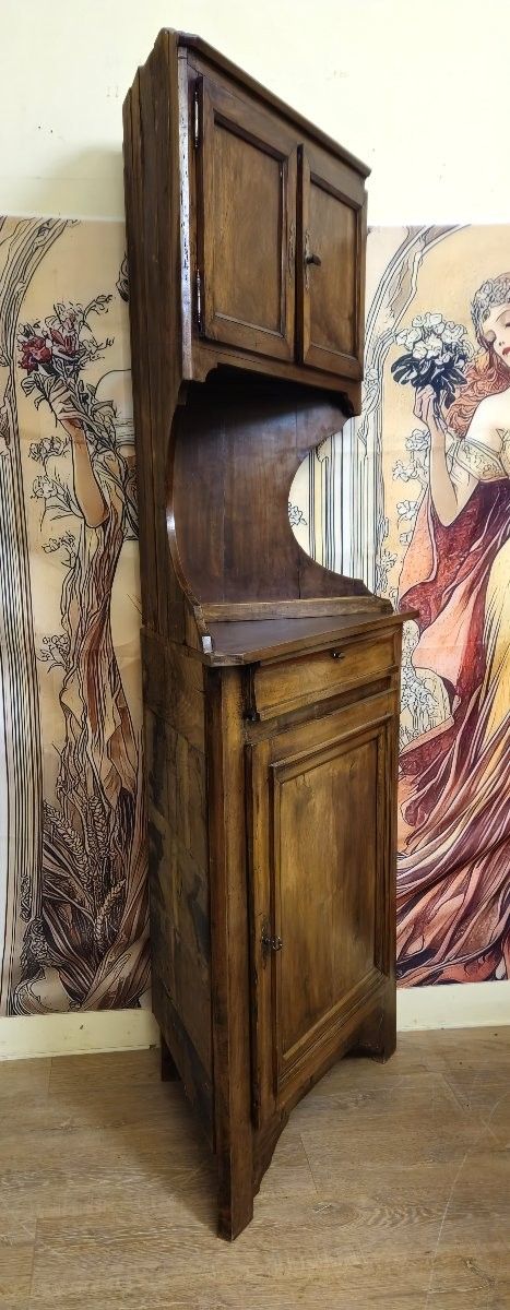 Buffet d’angle Louis Philippe en Noyer massif avec partie haute – meuble rustique - XIXeme