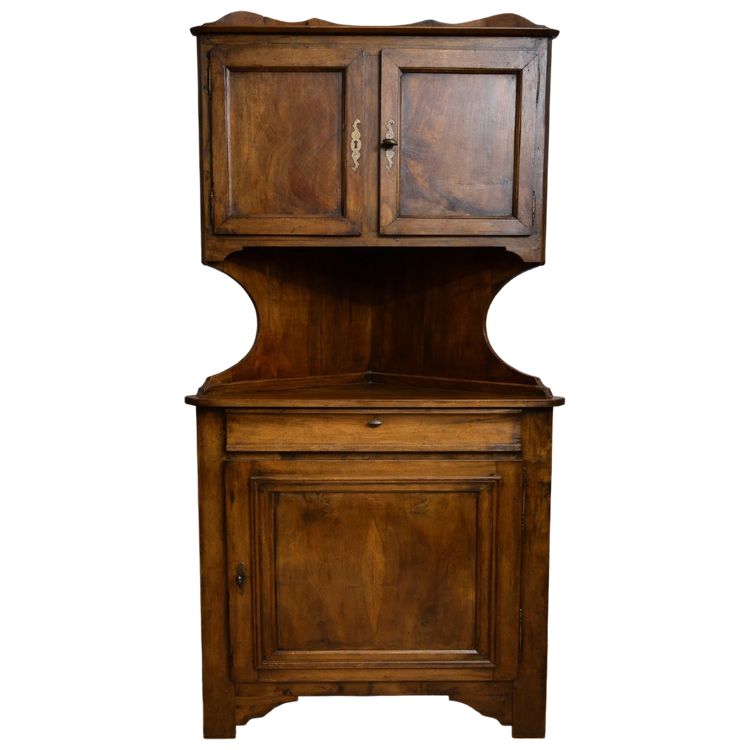 Buffet d’angle Louis Philippe en Noyer massif avec partie haute – meuble rustique - XIXeme