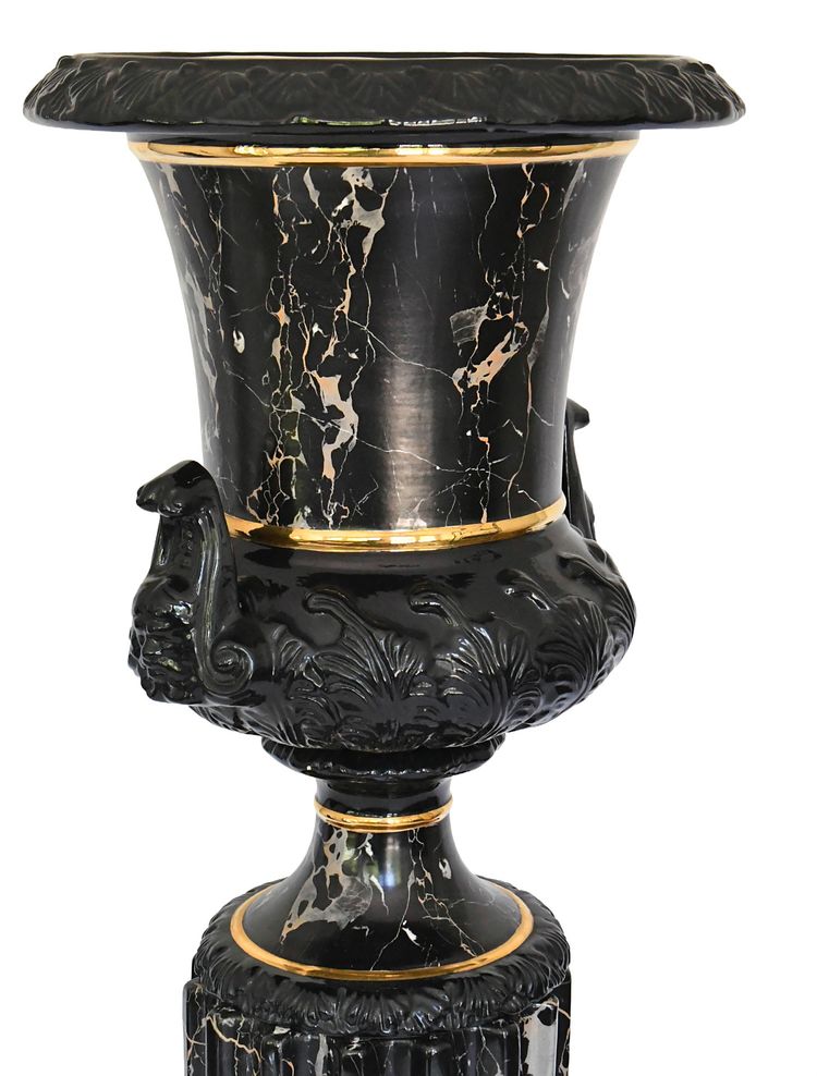 Tommaso Barbi pour B. Ceramiche - Important vase avec sa colonne en céramique imitant le marbre