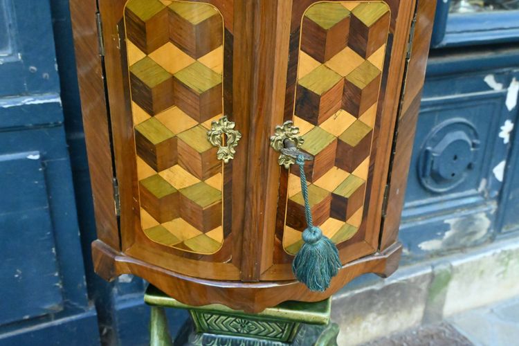 Louis XVI period veneered corner cupboard