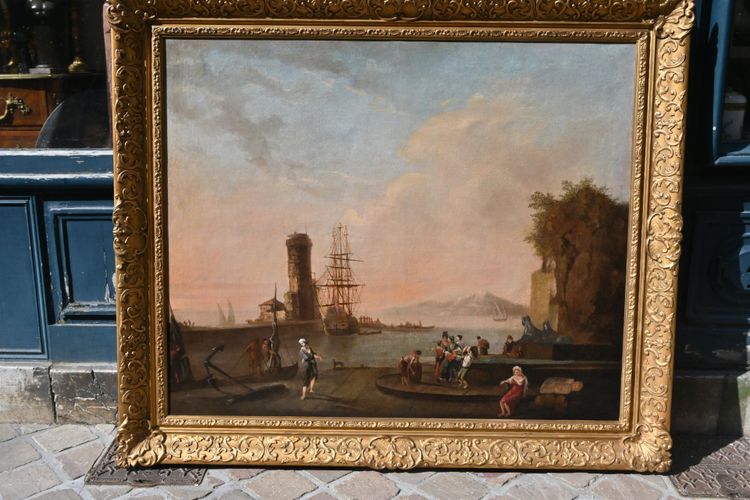 Adrien Manglard , attribué à importante toile port méditéranéen ; école xviii