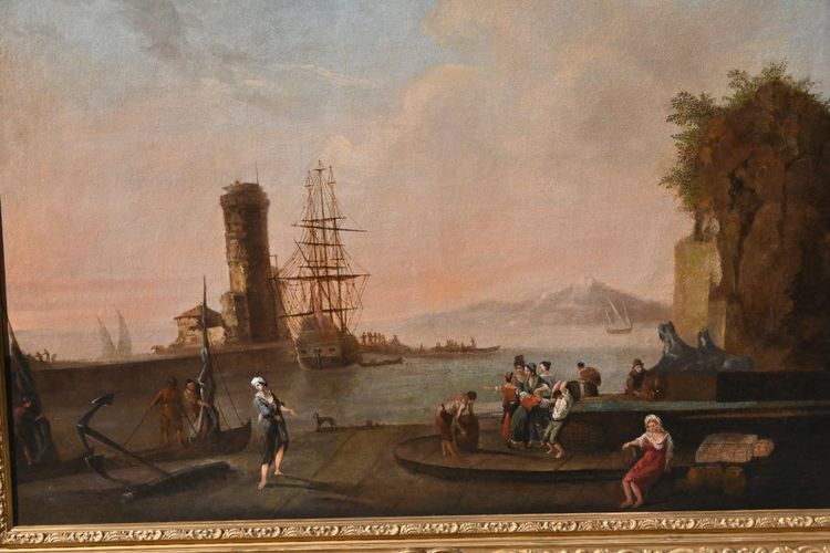 Adrien Manglard , attribué à importante toile port méditéranéen ; école xviii