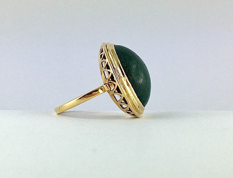 Bague Cabochon De Malachite Sur Or Jaune