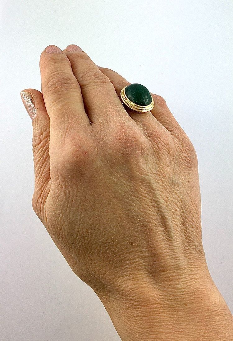 Bague Cabochon De Malachite Sur Or Jaune