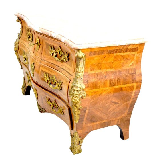 Tomb Commode In Marquetry Lxv Period Stamped De Mondon