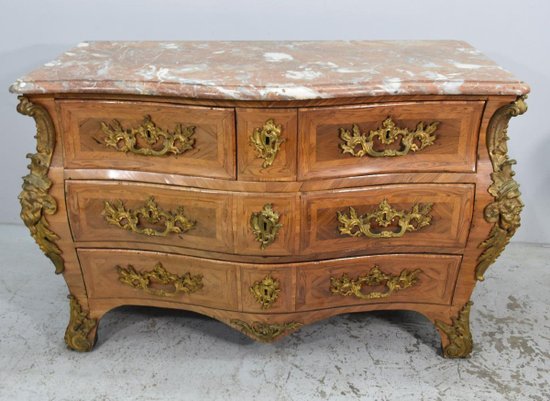 Tomb Commode In Marquetry Lxv Period Stamped De Mondon