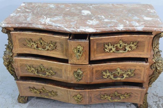 Tomb Commode In Marquetry Lxv Period Stamped De Mondon