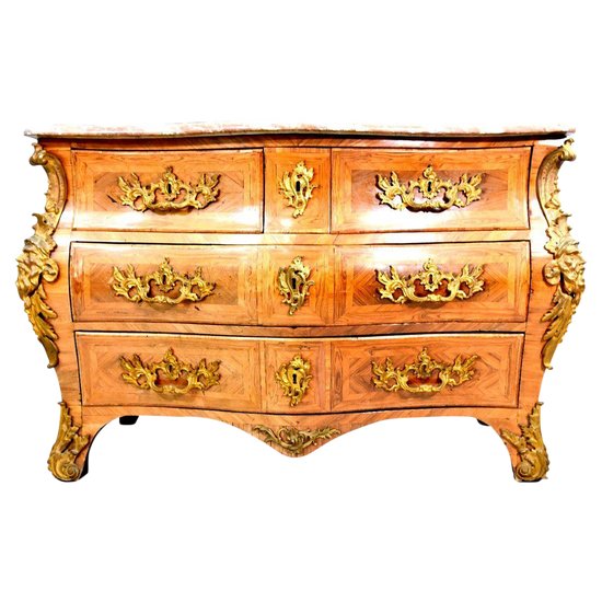 Tomb Commode In Marquetry Lxv Period Stamped De Mondon