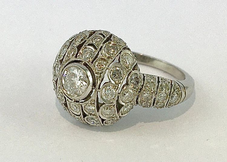 Bague Boule Style Art Déco Platine Et Diamants Taille Brillant