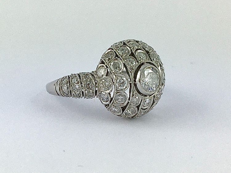 Bague Boule Style Art Déco Platine Et Diamants Taille Brillant