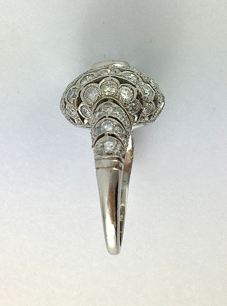 Bague Boule Style Art Déco Platine Et Diamants Taille Brillant