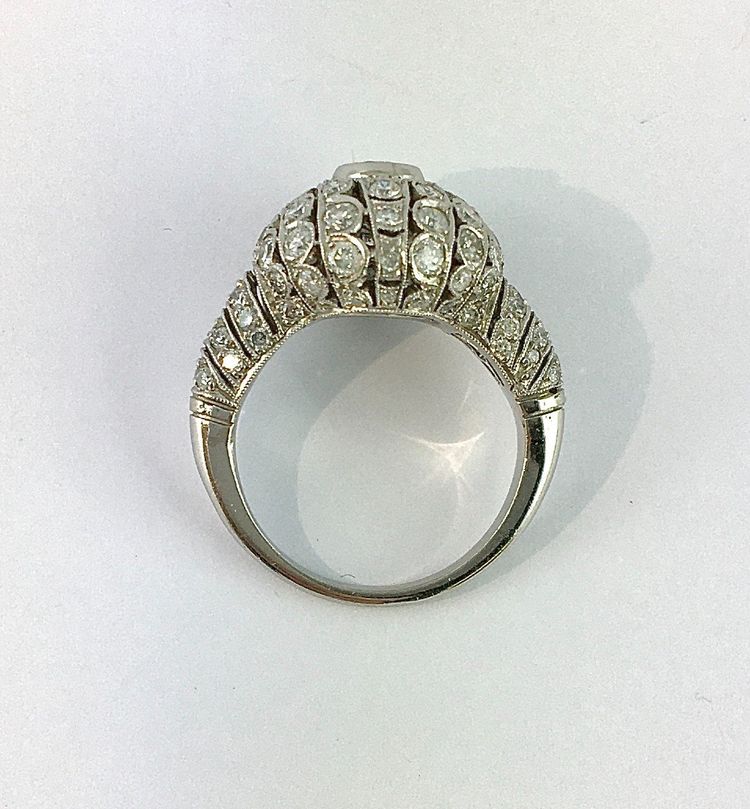 Bague Boule Style Art Déco Platine Et Diamants Taille Brillant