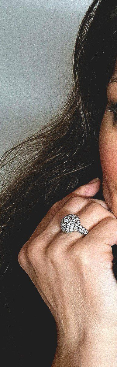 Bague Boule Style Art Déco Platine Et Diamants Taille Brillant