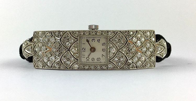 Art Deco 1925 Diamonds on Platinum Quartz Jewellery Watch