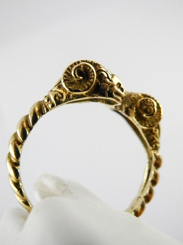 Antique Style Yellow Gold Ram Head Ring